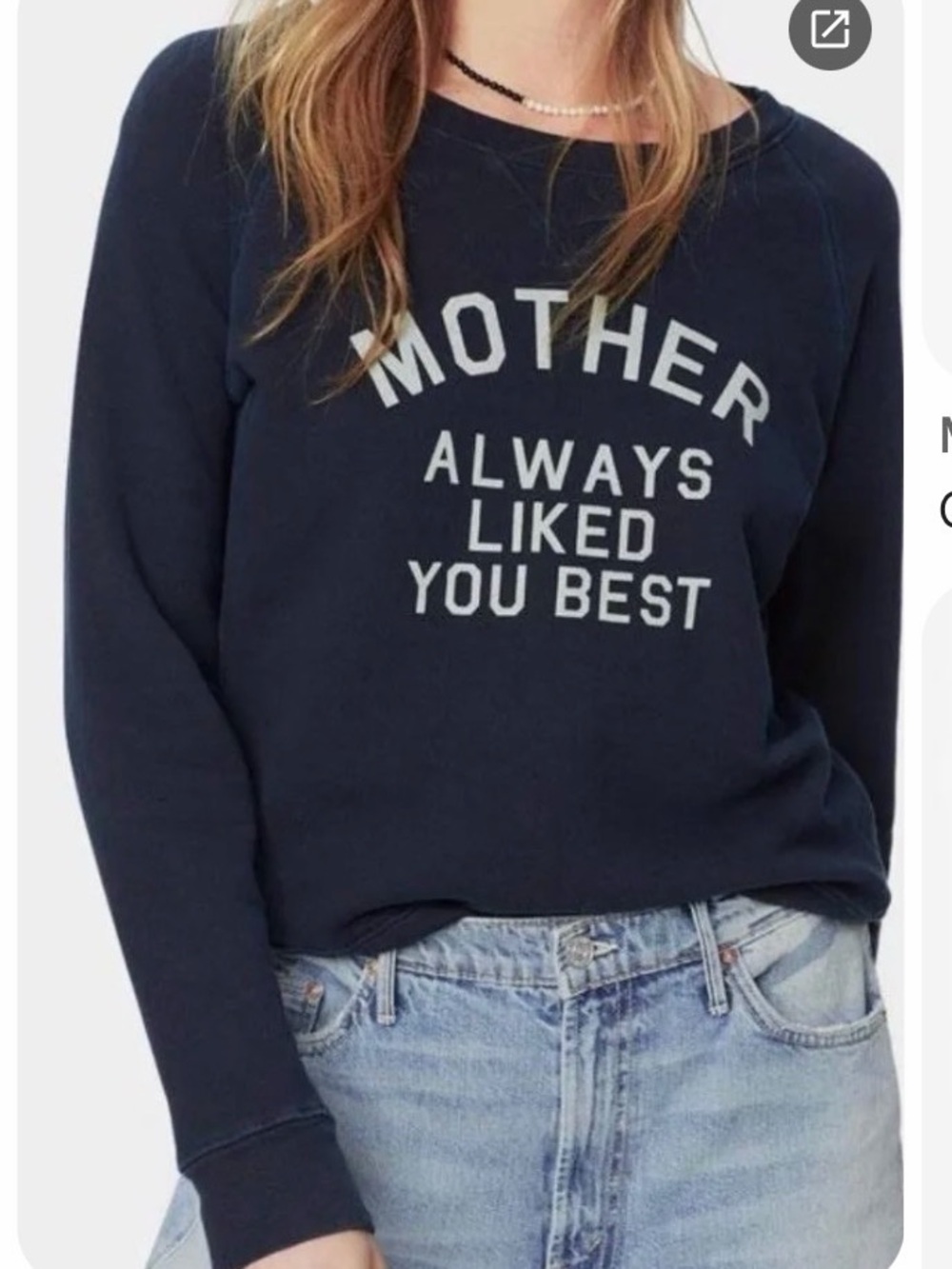 MOTHER Navy Crewneck Sweatshirt with White Graphic